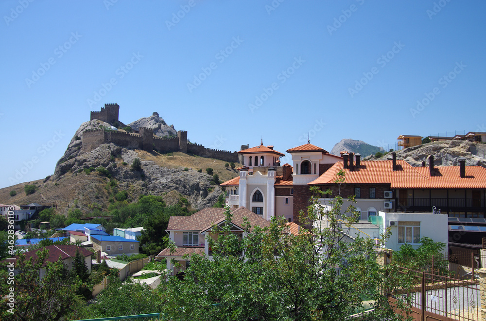 SUDAK, CRIMEA - July, 2020: Genoese fortress in summer sunny day