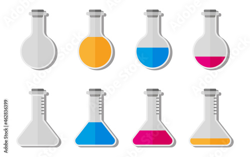 Medical glass flask and tubes set. Chemistry science laboratory equipment 