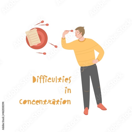 Difficulty in concentration design. Cartoon character illustration