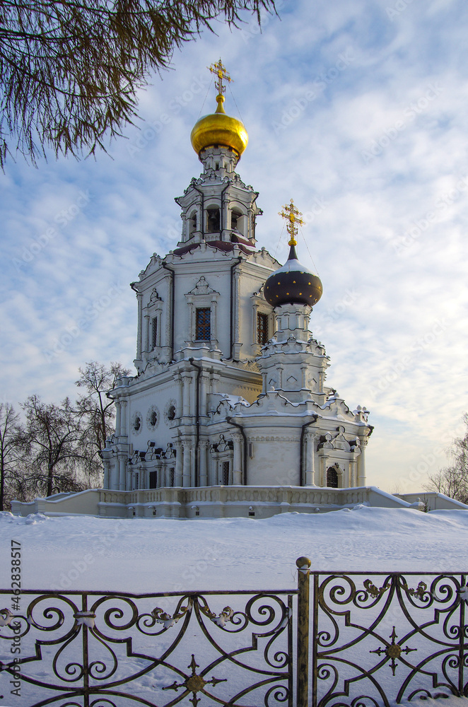 Moscow, Russia - Yanuary, 2021:  Church of the Holy Trinity in Troitsa-Lykovo