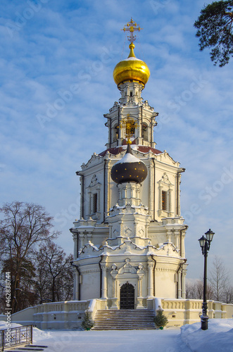 Moscow, Russia - Yanuary, 2021:  Church of the Holy Trinity in Troitsa-Lykovo photo