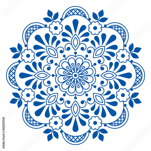Folk art Scandinavian vector mandala design with flowers  greeting card or wedding invitation floral pattern inspired by and old lace and embroidery ornaments 