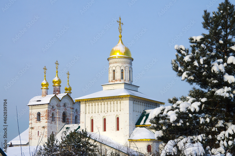 Village Velednikovo, Russia - January, 2021: Church of St. Sergius of Radonezh