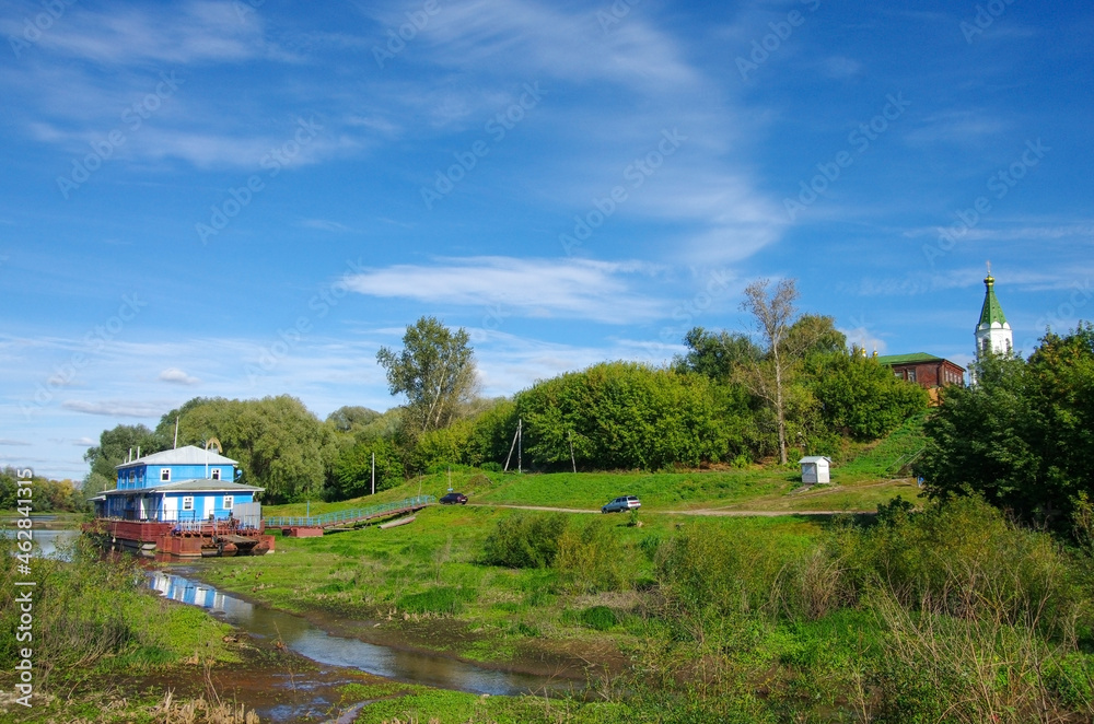 Fototapeta premium Ryazan, Russia - September, 2020: View on the river Trubezh and pier in the town Ryazan