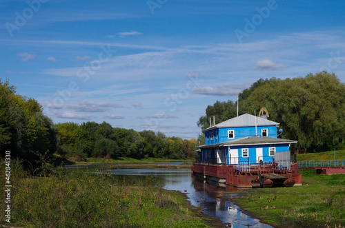 Ryazan, Russia - September, 2020: View on the river Trubezh and pier in the town Ryazan