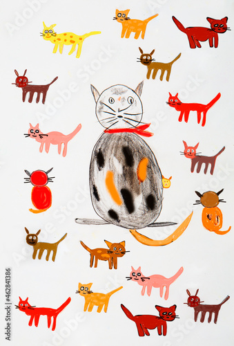 Children's painting of various cats photo