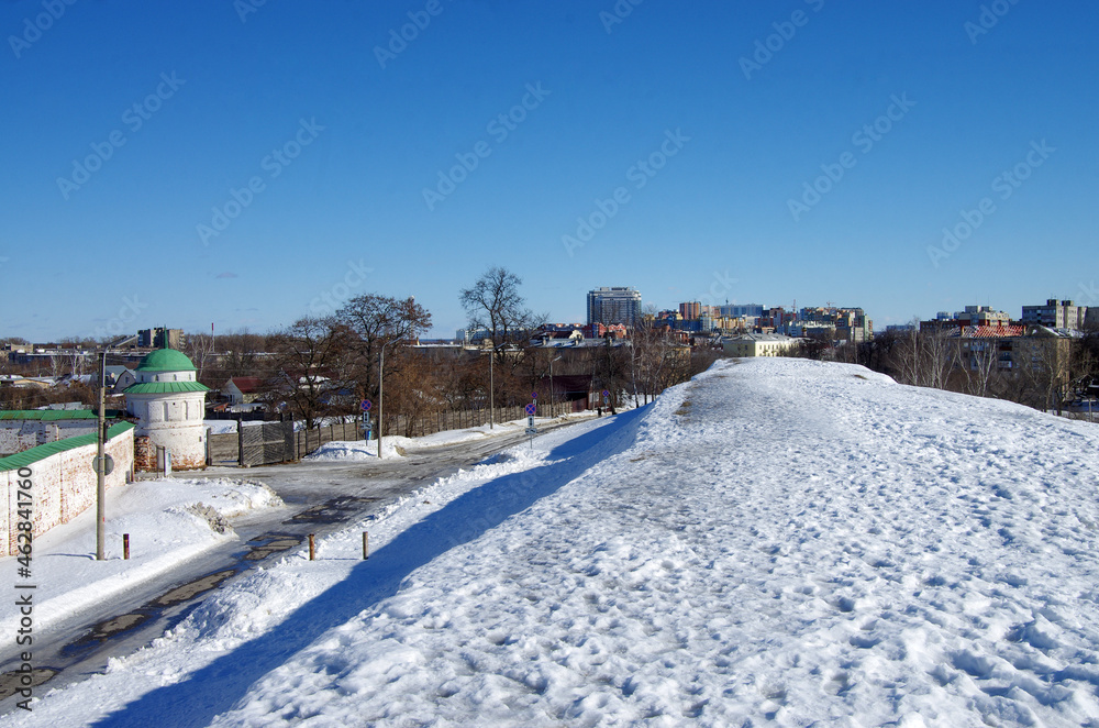 Obraz premium Ryazan, Russia - March, 2021: Spaso-Preobrazhensky Monastery in winter day