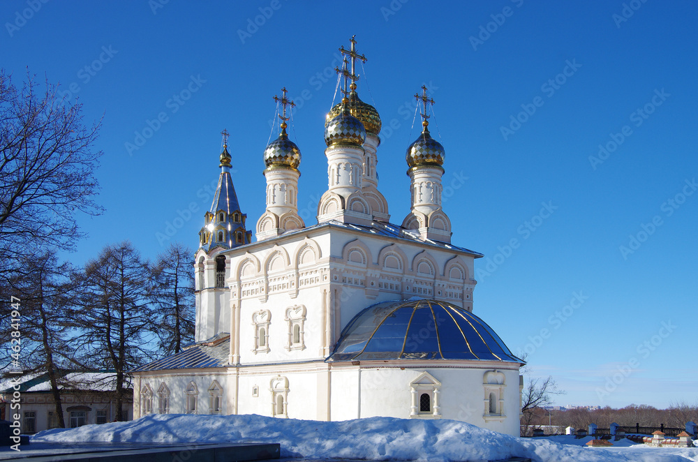 Ryazan, Russia - March, 2021: Transfiguration of Our Saviour On Yar  in sunny winter day