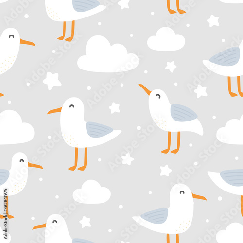 Seagulls seamless pattern, vector illustration
