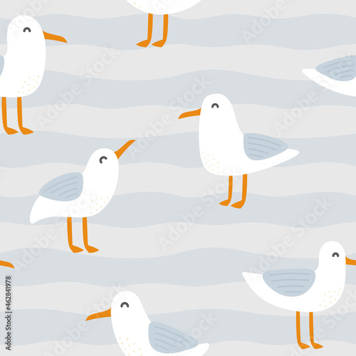 Seagulls seamless pattern, vector illustration