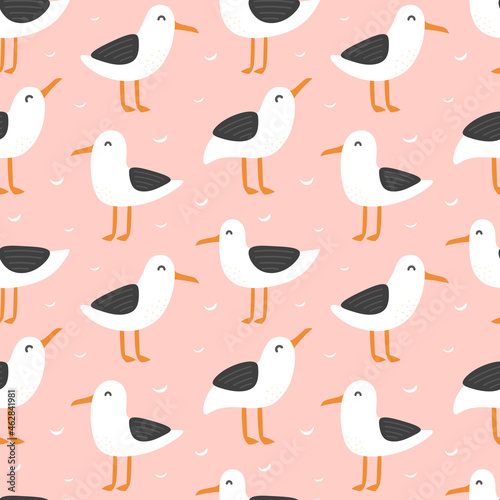 Seagulls seamless pattern, vector illustration