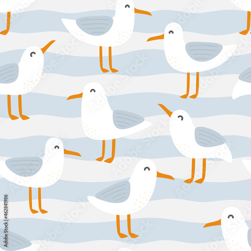 Seagulls seamless pattern, vector illustration