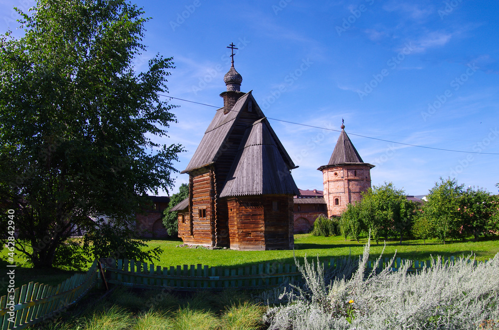 Fototapeta premium Yuryev-Polsky, Vladimir Oblast, Russia - September, 2020: Mikhailo-Arkhangelskiy Monastery. Georgiyevskaya Wooden Church
