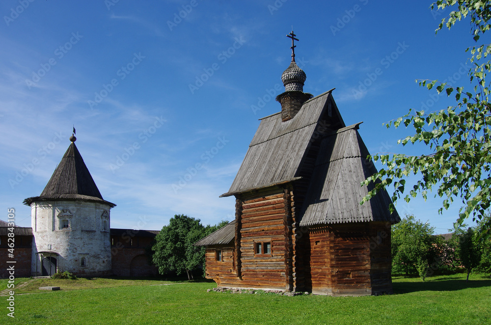 Yuryev-Polsky, Vladimir Oblast, Russia - September, 2020: Mikhailo-Arkhangelskiy Monastery. Georgiyevskaya Wooden Church