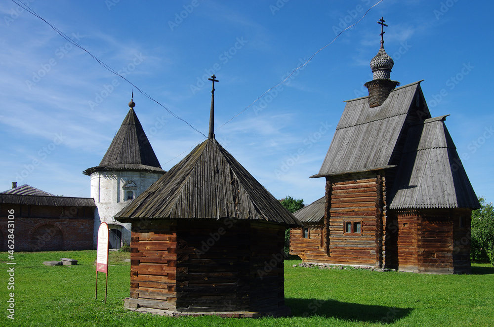 Yuryev-Polsky, Vladimir Oblast, Russia - September, 2020: Mikhailo-Arkhangelskiy Monastery. Georgiyevskaya Wooden Church