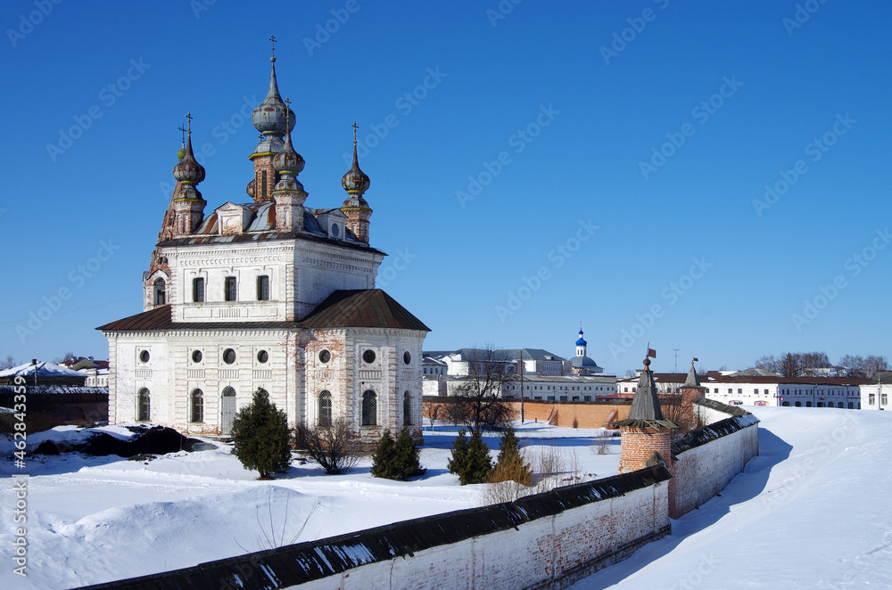 Yuryev-Polsky, Vladimir Oblast, Russia - March, 2021: Mikhailo - Arkhangelskiy Monastery, Michael Archangel Cathedral