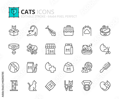 Simple set of outline icons about cats. Pets.