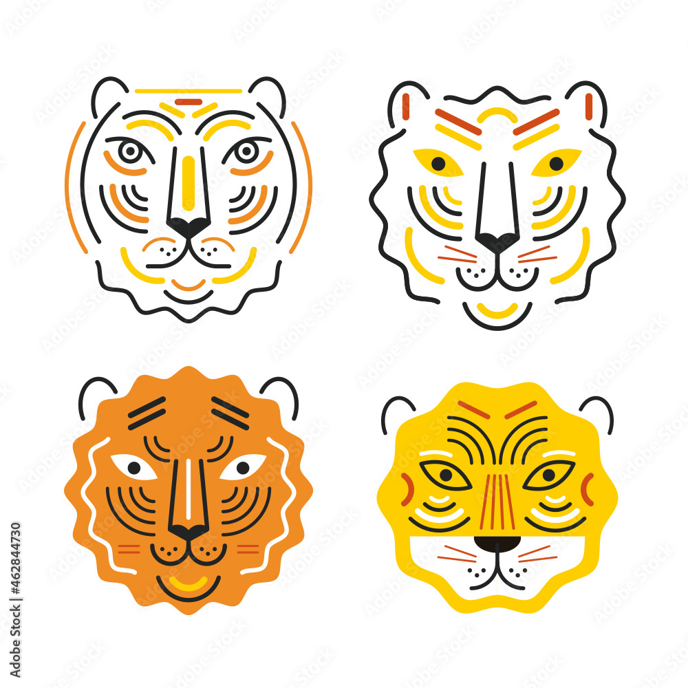 Set of head of tiger. Tiger logo. Symbol chinese new year