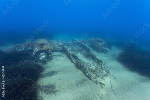 Underwater view of sunken airplane wreck photo