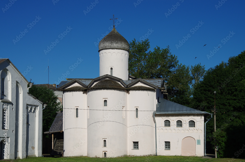 VELIKY NOVGOROD, RUSSIA - July, 2021: The Church of the Myrrhbearers  in summer sunny day