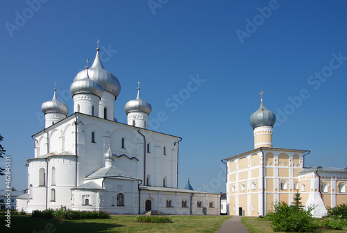 NOVGOROD REGION, VILLAGE of KHUTYN, RUSSIA - July, 2021: Khutyn Monastery of Saviour's Transfiguration and of St. Varlaam