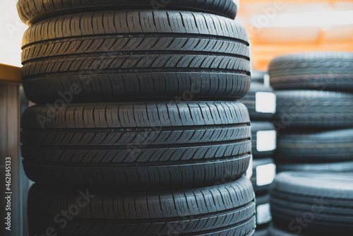 Tire is placed on the tire storage rack in the car Industrial. Be prepared for vehicles that need to change tires.
