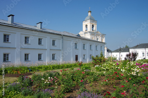 NOVGOROD REGION, VILLAGE of KHUTYN, RUSSIA - July, 2021: Khutyn Monastery of Saviour's Transfiguration and of St. Varlaam