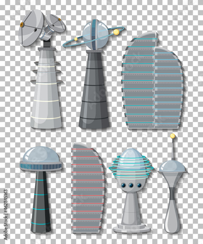 Set of satellite objects and elements on