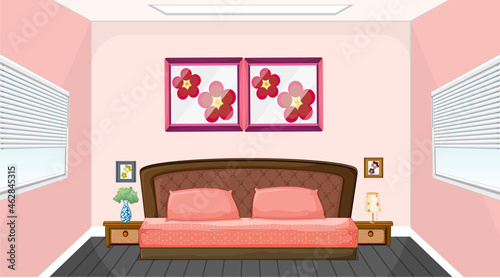 Pink bedroom interior design with furniture