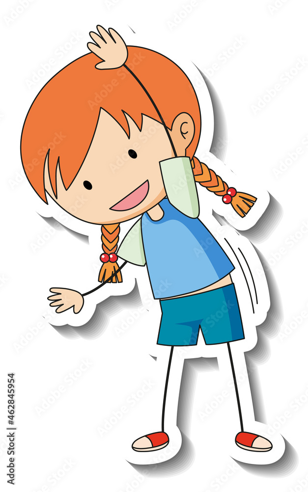 Fototapeta premium Sticker template with a girl cartoon character isolated