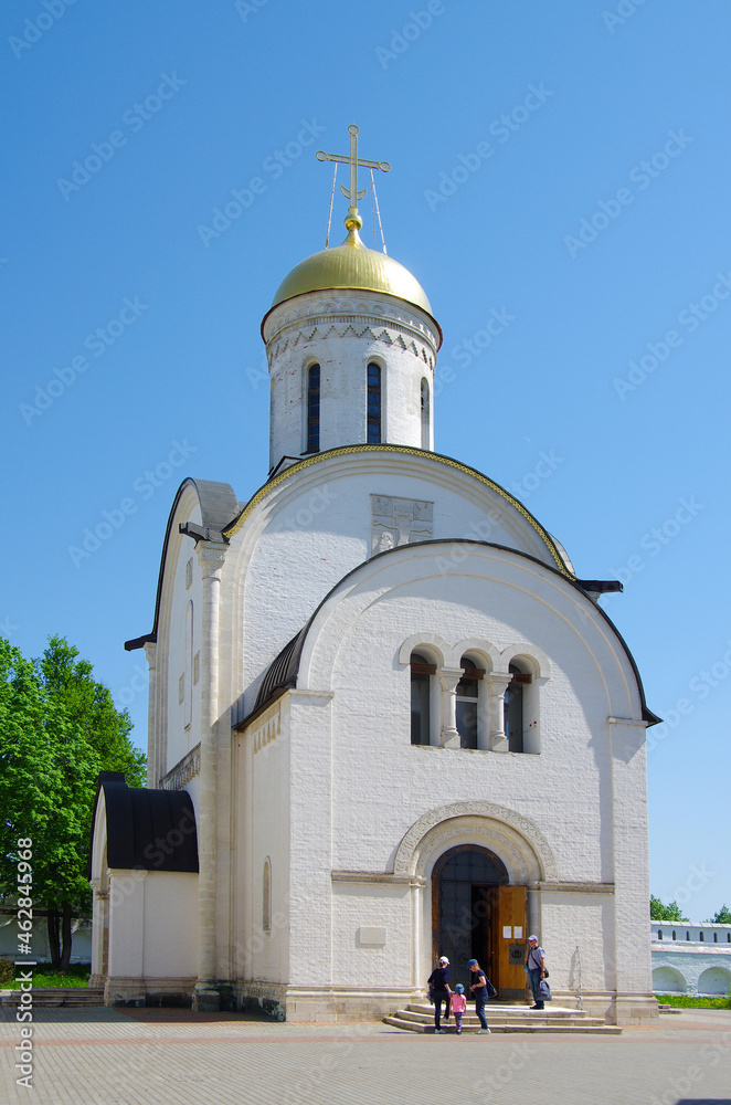 Vladimir, Russia - May, 2021: Monastery of the Nativity of the Holy Mother of God in spring sunny day. New Cathedral of the Nativity of the Virgin