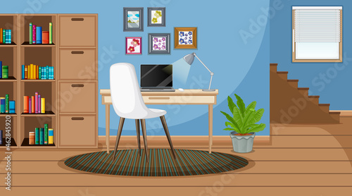 Workroom scene with a laptop on the table