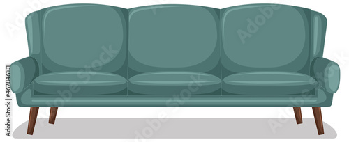 Green three-seater sofa isolated on white background
