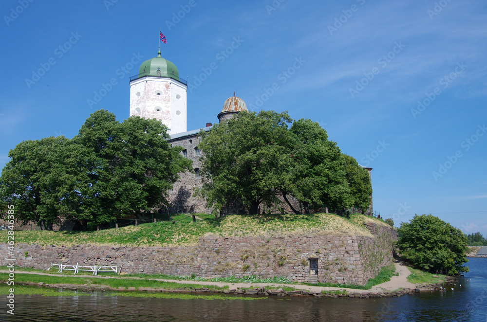 Vyborg, Russia - July, 2021: The Tower of St. Olav Vyborg, Russia - July, 2021: The Tower of St. Olav