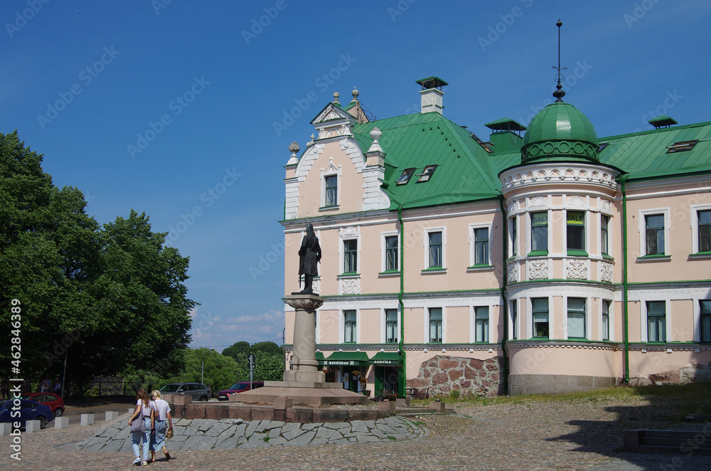 Vyborg, Russia - July, 2021: Vekrut's House - a former merchant's house on the Old Town Hall Square