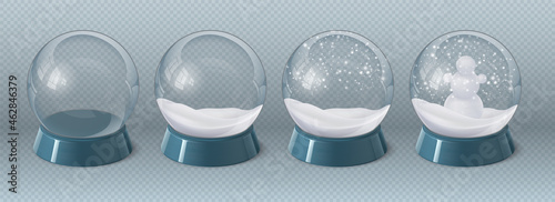 Fotografia Realistic magic glass globe empty, with snow and snowman