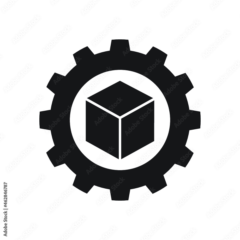 Box and gear. Product development icon concept isolated on white background Box and gear. Product development icon concept isolated on white background