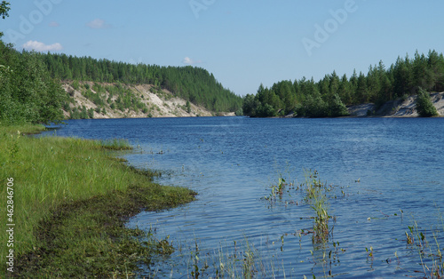 Girvas, Russia - July, 2021: Summer day on the Suna river