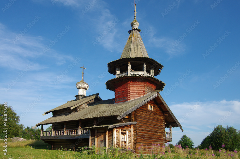 Velikogubskoye rural settlement, Medvezhyegorsky District, Karelia, Russia  - July, 2021: Saints Peter and Paul Chapel, Volkostrov