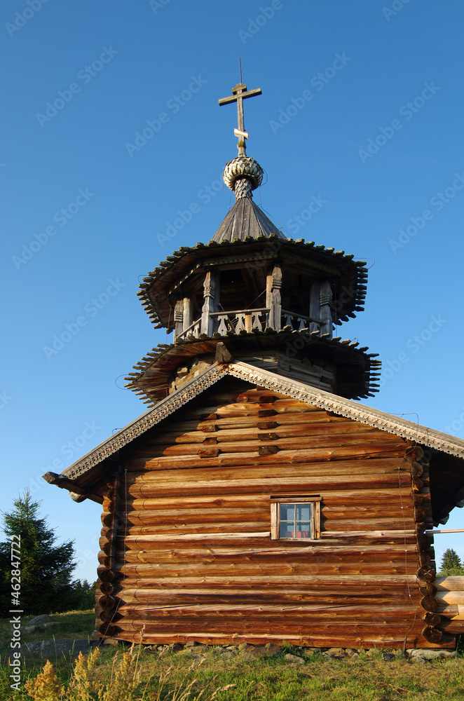 Vorobyi, Velikogubskoye rural settlement, Medvezhyegorsky District, Karelia, Russia - July, 2021: Saints Quiricus and Julietta chapel