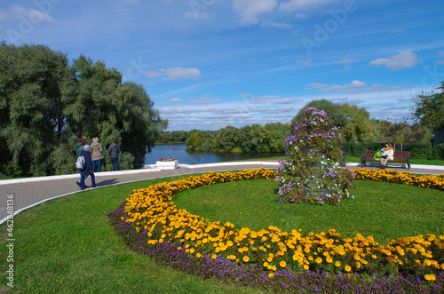 Kolomna, Russia - September, 2021: Square Blyodechko and a view of the Moskva River