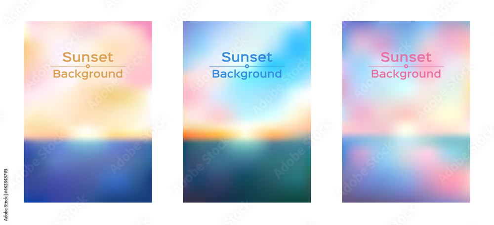 Sunset at sea background in 3 style