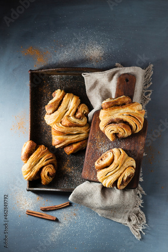 Fresh homemade cinnamon Franzbrotchen photo