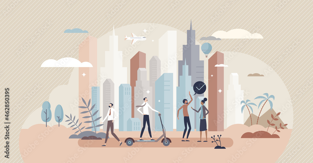 Urbanization as modern metropolis and city development tiny person concept.  Crowded or dense environment with skyscrapers and inhabitants vector  illustration. Business lifestyle and daily street scene Stock Vector |  Adobe Stock
