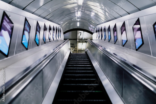 UK, England, London, Empty escalator in railroad station