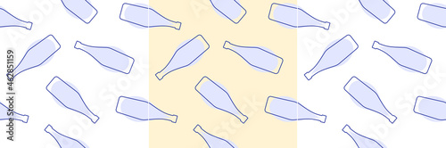 Vermouth bottles and alcohol drop seamless pattern. Line art style. Outline image. Repeat template. Party drinks concept. Color Illustration on white background. Flat design style for any purposes