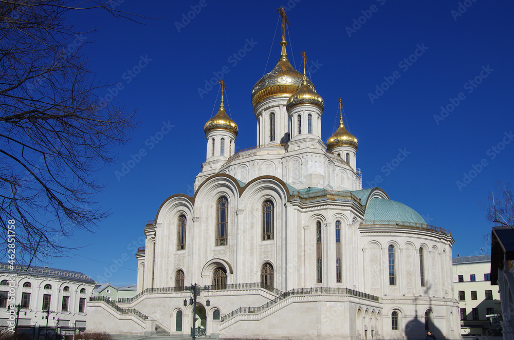 Moscow, Russia - March, 2021: Sretensky Monastery  is an Orthodox monastery in Moscow, founded by Grand Prince Vasili I in 1397