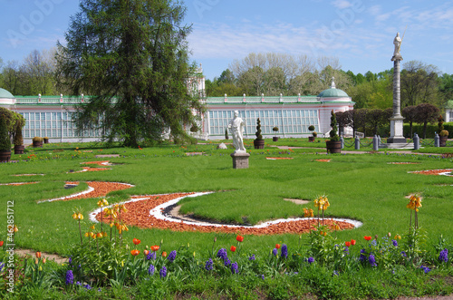 Photography MOSCOW, RUSSIA - May, 2021: Kuskovo estate of the Sheremetev family in spring da