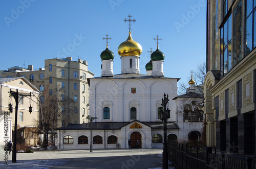 Moscow, Russia - March, 2021: Sretensky Monastery  is an Orthodox monastery in Moscow, founded by Grand Prince Vasili I in 1397 photo