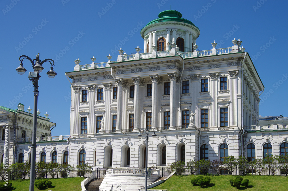 Moscow, Russia - May, 2021: Pashkov House in sunny spring day